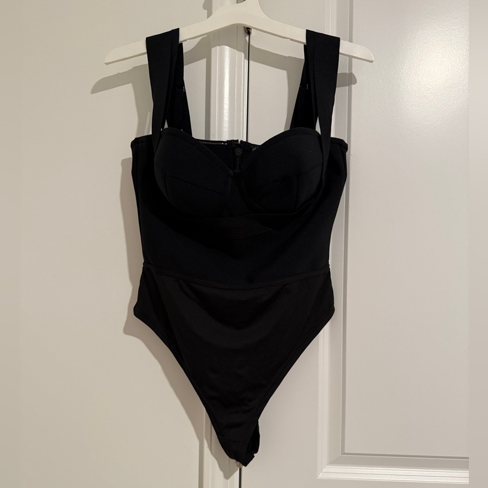 Black One-Piece Bustier Bodysuit